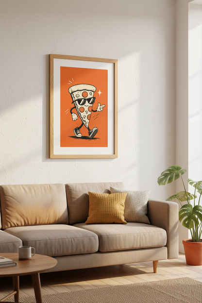 Retro Pizza Character Wall Art Print | Kitchen Decor | Funny Cool Aesthetic Poster