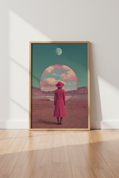 Surreal Woman Desert Portal Wall Art | Dreamy Magenta &amp; Teal, Modern Boho Room Decor