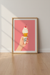 Retro Ice Cream Cone Wall Art Print | Pink Kitchen Decor | Good Vibes Poster