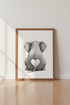 Baby Elephant Heart Wall Art | Nursery Decor | Minimalist Animal Poster