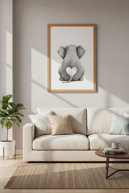 Baby Elephant Heart Wall Art | Nursery Decor | Minimalist Animal Poster