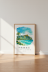 Hawaii Diamond Head Wall Art Print | Coastal Travel Poster | Tropical Watercolor Decor