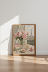 Paris Window View Wall Art | Pink Peony Floral Print | Eiffel Tower Chic Poster