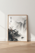 Asian Landscape Ink Painting | Zen Waterfall Art, Japandi Living Room Decor