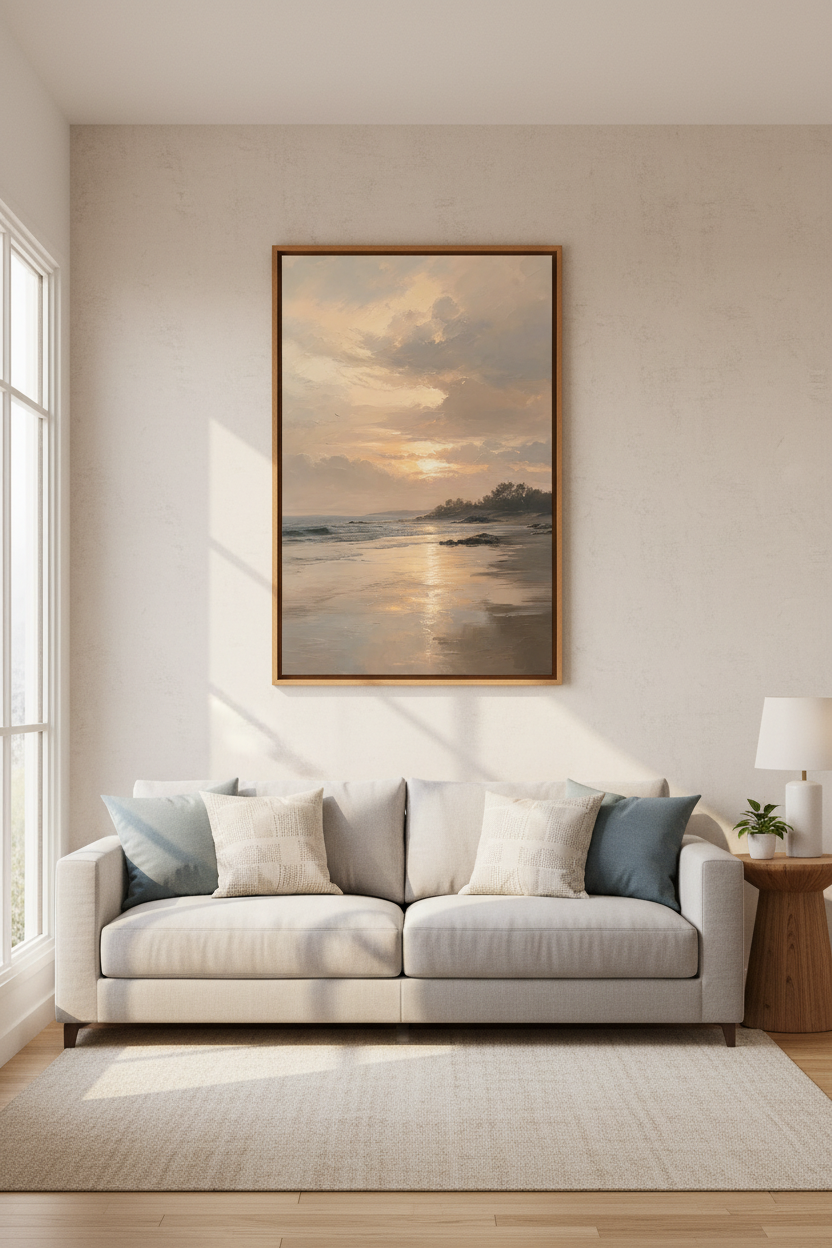 Coastal Sunset Beach Wall Art Print | Calm Seascape Decor | Impressionist Poster