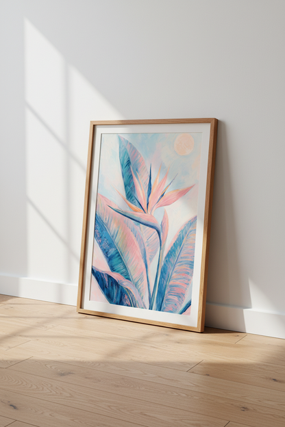 Bird of Paradise Wall Art | Pastel Tropical Floral Decor | Modern Botanical Poster