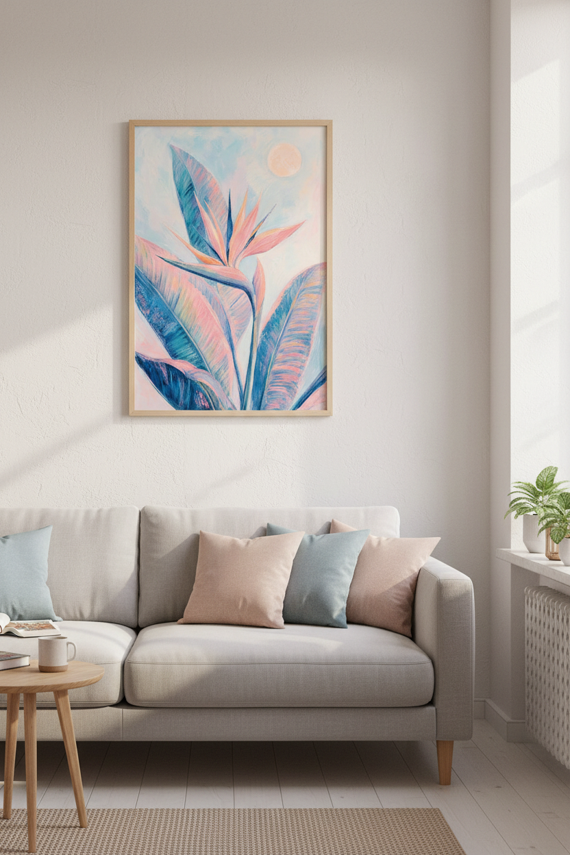 Bird of Paradise Wall Art | Pastel Tropical Floral Decor | Modern Botanical Poster