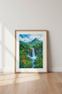 Tropical Waterfall Watercolor Print | Jungle Mountain Wall Art | Nature Landscape Poster