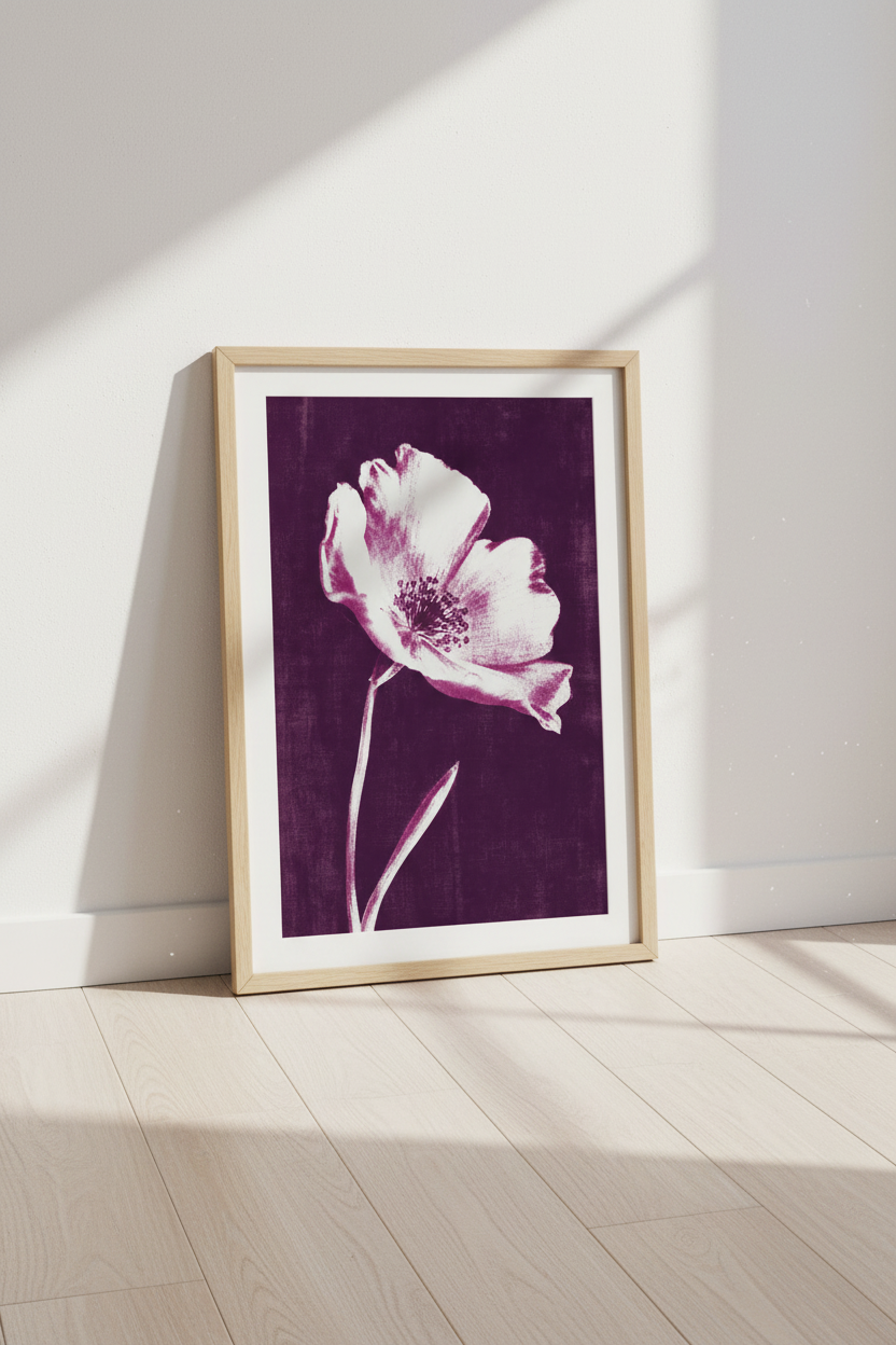 Plum Floral Wall Art | Dark Purple Botanical Print, Moody Bedroom Decor