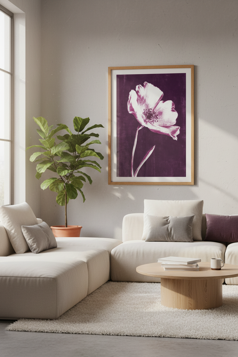 Plum Floral Wall Art | Dark Purple Botanical Print, Moody Bedroom Decor