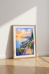 Watercolor Italian Coast Sunset Wall Art | Living Room Decor | Mediterranean Poster