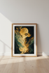 Gold Moon & Swirl Landscape | Abstract Surreal Art Print, Modern Living Room Decor