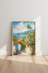Mediterranean Coastal Path Watercolor | Tropical Seascape Print, Beach House Decor