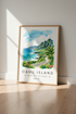Oahu Island Watercolor Art Print | Hawaii Coastal Decor | Tropical Travel Poster