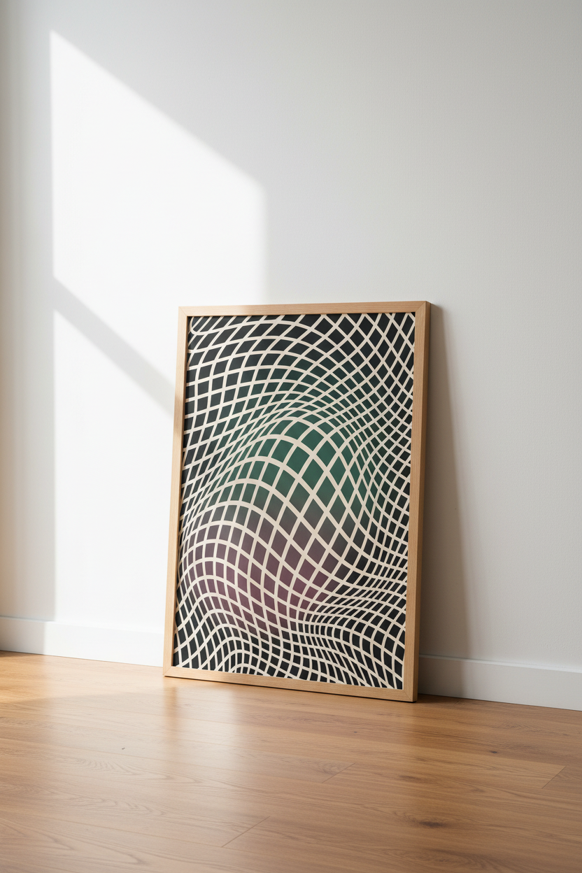 Abstract Geometric Grid Wall Art | Emerald &amp; Purple Op Art Print | Modern Home Decor