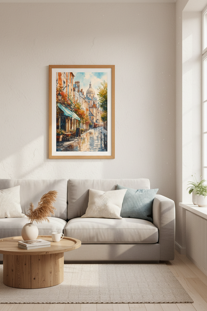 European Street Watercolor Art | French Cafe Poster, Living Room Decor