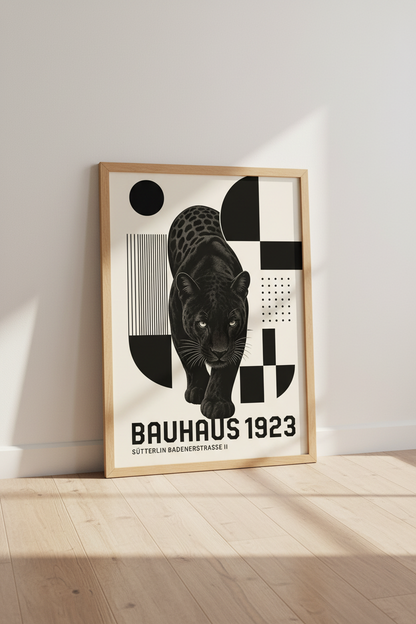 Bauhaus Panther Wall Art Print | Modern Geometric Decor | Black and White Poster