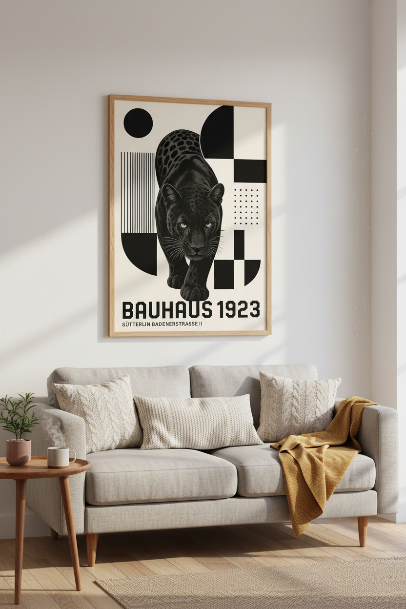 Bauhaus Panther Wall Art Print | Modern Geometric Decor | Black and White Poster