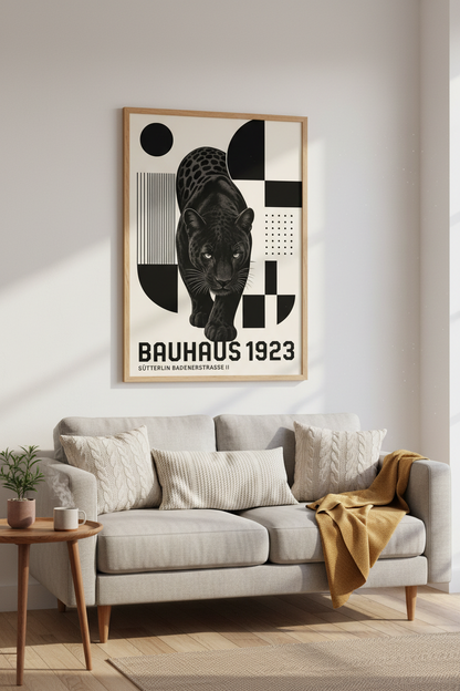 Bauhaus Panther Wall Art Print | Modern Geometric Decor | Black and White Poster