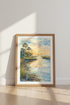 Tropical Coastal Sunset Watercolor | Beach House Decor | Serene Palm Tree Poster