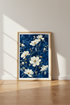 Magnolia Flower Wall Art Print | Navy Blue & White Botanical | Moody Floral Poster Decor