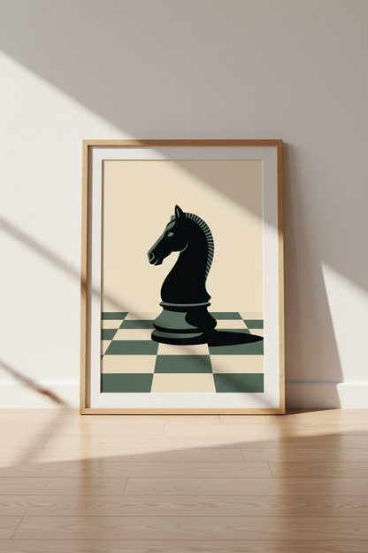 Knight Chess Piece Wall Art | Mid Century Modern Office Decor | Minimalist Poster