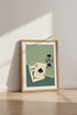 Poker Cards Canvas Wall Art | Sage Green Retro Casino Decor, Game Room Poster