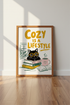Cozy Black Cat Book Wall Art | Reading Nook Decor | Scholarly Aesthetic Poster