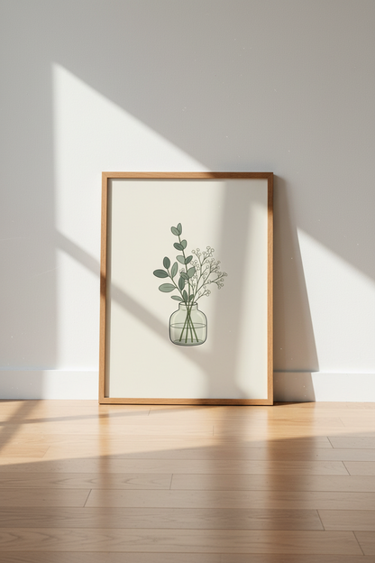 Minimalist Eucalyptus Floral Art | Sage Green Botanical, Bedroom Decor