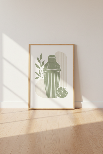 Cocktail Shaker Art Print | Sage Green Kitchen Decor | Minimalist Poster