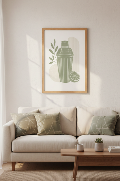 Cocktail Shaker Art Print | Sage Green Kitchen Decor | Minimalist Poster