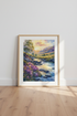 Mountain River Sunset | Watercolor Purple Heather Landscape, Nature Wall Art Decor
