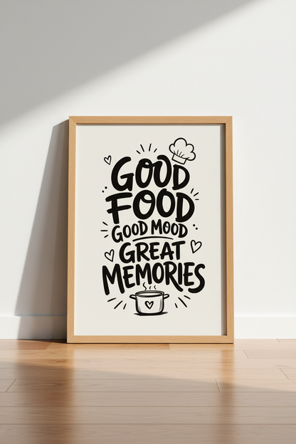 Good Food Good Mood Kitchen Wall Art Print | Dining Room Decor | Typography Poster