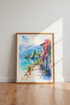 Italy Lake Como Watercolor Wall Art Print | Coastal Room Decor | Mediterranean Poster