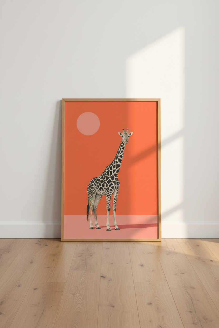 Modern Giraffe Wall Art Print | Orange Nursery Decor | Minimalist Poster