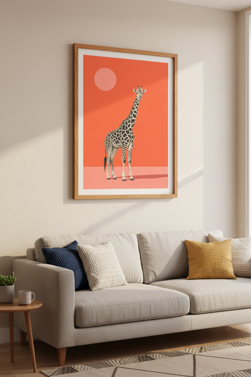 Modern Giraffe Wall Art Print | Orange Nursery Decor | Minimalist Poster