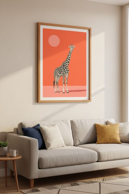 Modern Giraffe Wall Art Print | Orange Nursery Decor | Minimalist Poster