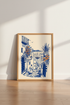 Mediterranean Coast Print | Blue & Orange Village Art, Entryway Decor Poster