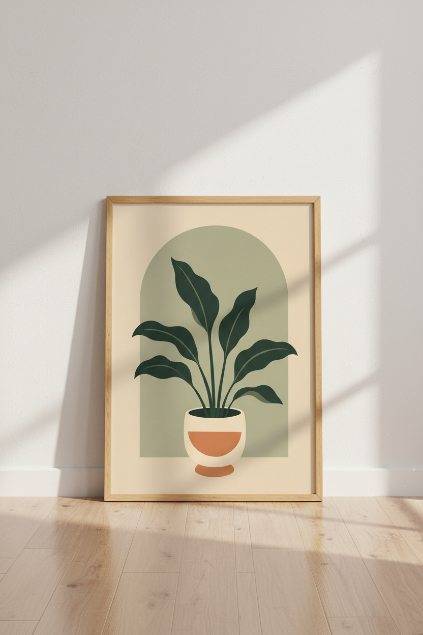 Boho Sage Green Plant Wall Art | Botanical Arched Poster, Minimalist Living Room Decor