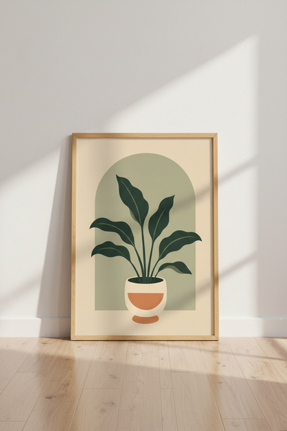 Boho Sage Green Plant Wall Art | Botanical Arched Poster, Minimalist Living Room Decor