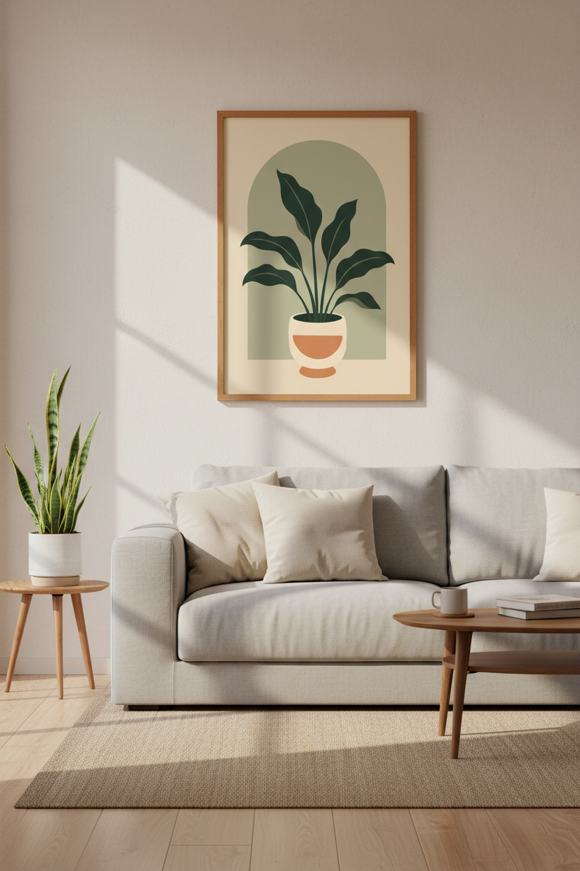 Boho Sage Green Plant Wall Art | Botanical Arched Poster, Minimalist Living Room Decor