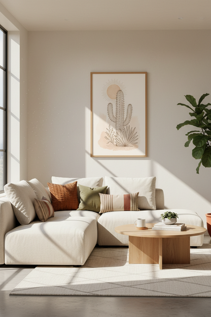 Boho Saguaro Cactus Wall Art Print | Desert Neutral Decor | Terracotta Poster