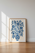 Blue Pomegranate Botanical Wall Art | Mediterranean Vase Poster, Living Room Decor
