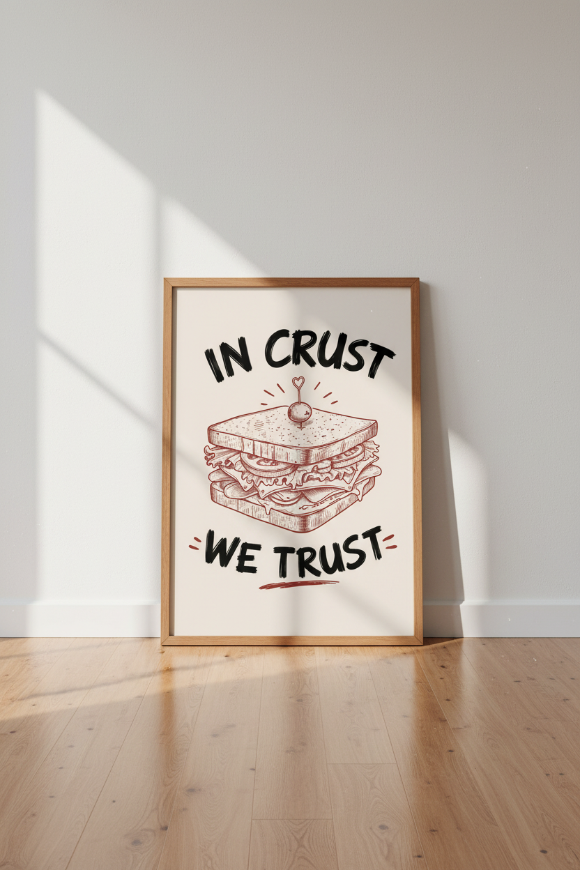 In Crust We Trust Sandwich Wall Art | Kitchen Decor | Funny Retro Foodie Poster