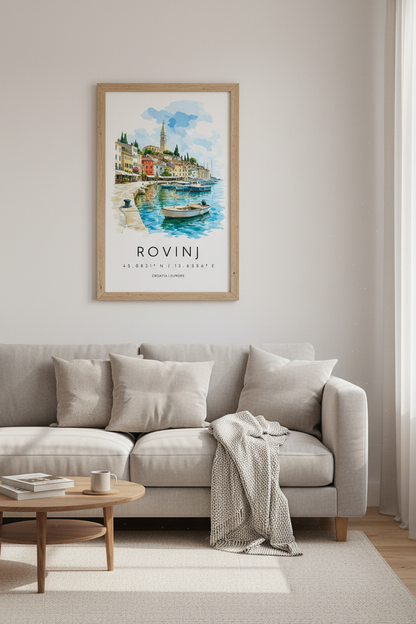 Rovinj Croatia Art Print | Mediterranean Coastal Wall Decor | Watercolor Travel Poster