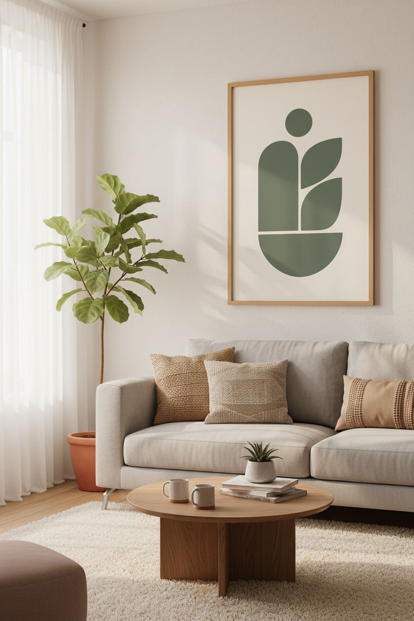 Modern Abstract Sage Green Botanical Wall Art | Minimalist Japandi Decor | Boho Poster