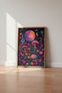 Psychedelic Skull & Moon Wall Art | Neon Mushroom Poster, Maximalist Decor