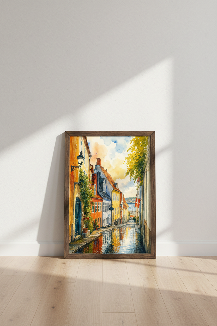 European Street Watercolor Art | Colorful Coastal Decor | Mediterranean Poster