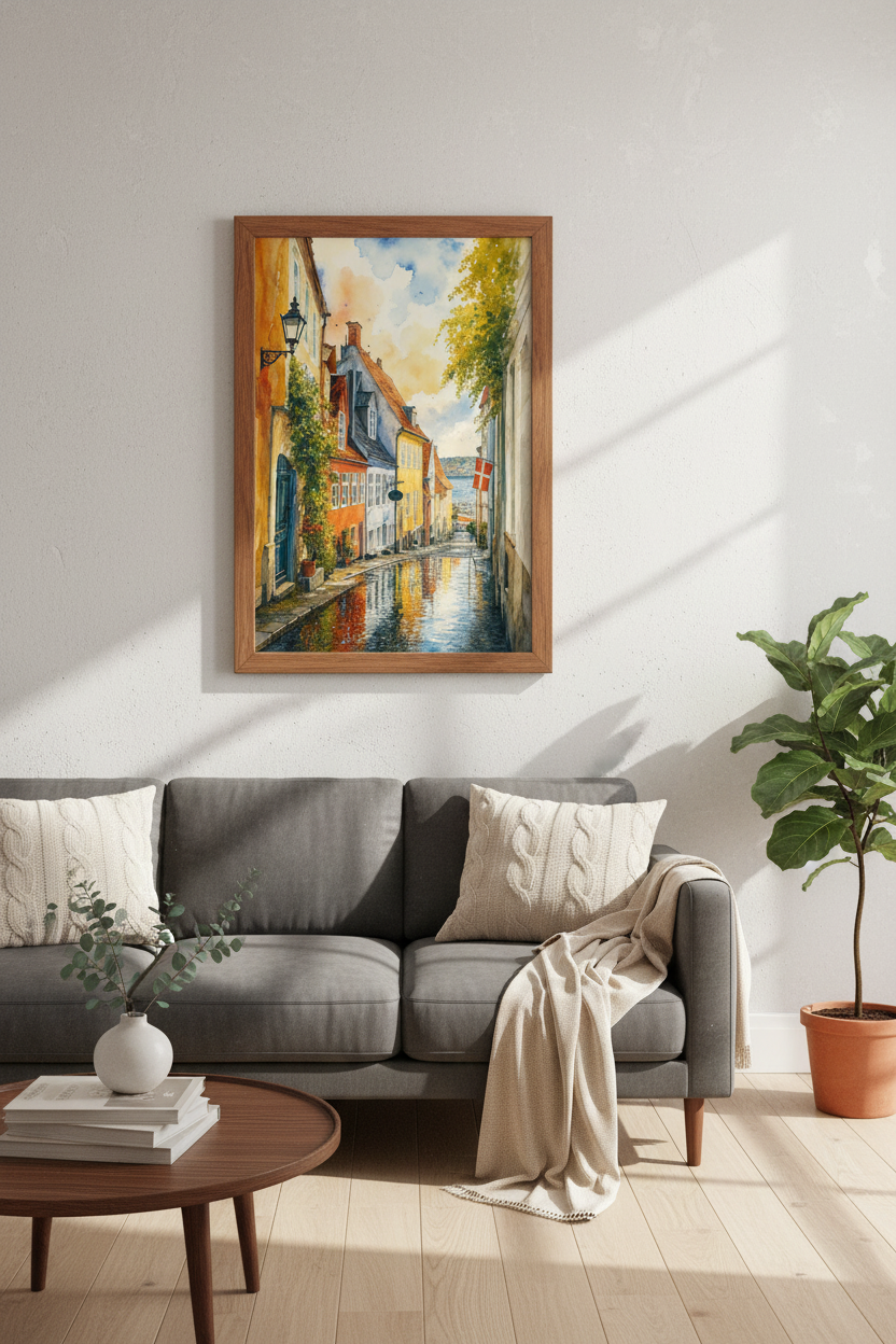 European Street Watercolor Art | Colorful Coastal Decor | Mediterranean Poster