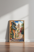 Mediterranean Street Art | Watercolor Coastal Town, Living Room Decor Poster